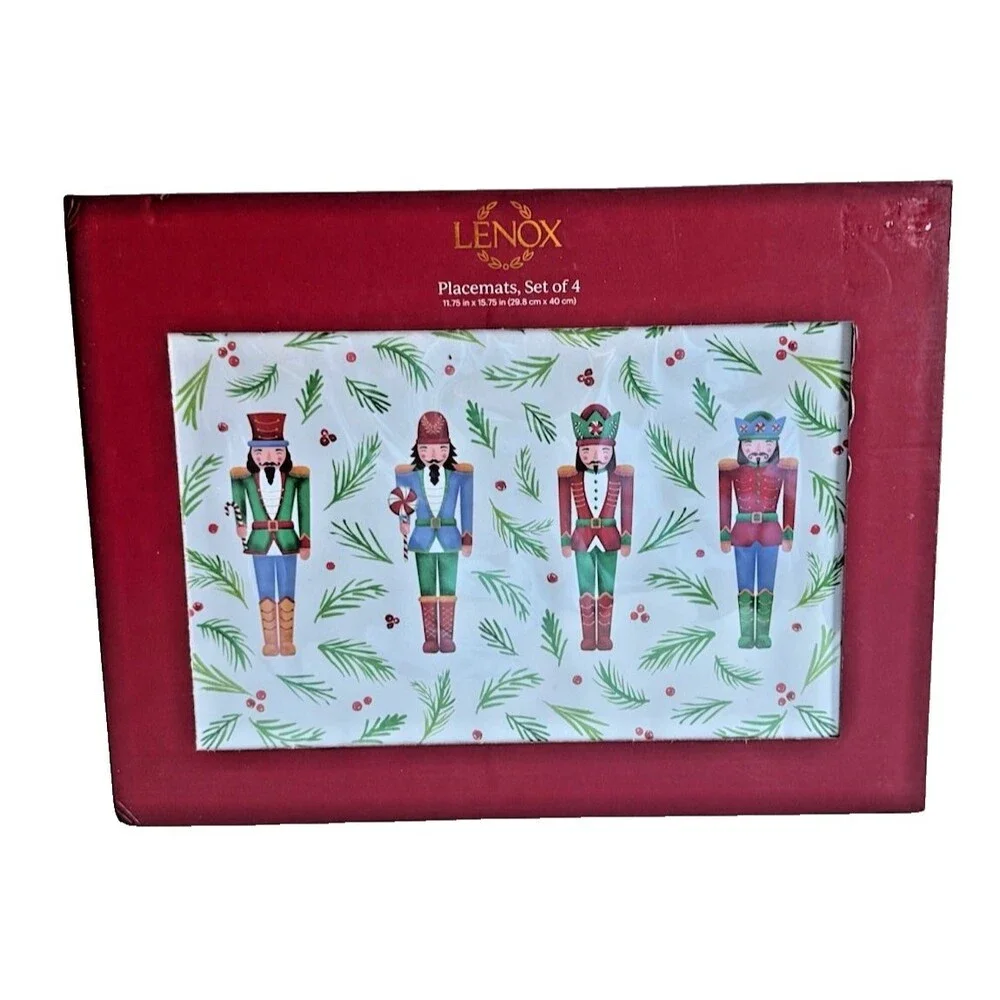 Lenox Christmas Bayberry Nutcracker Placemats Hardboard Cork Set of 4 Boxed